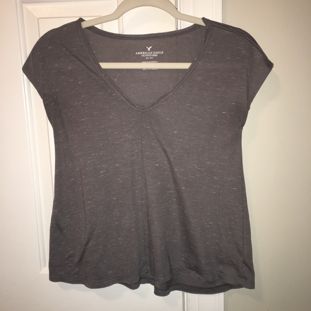 Grey American Eagle V Neck Basic Shirt